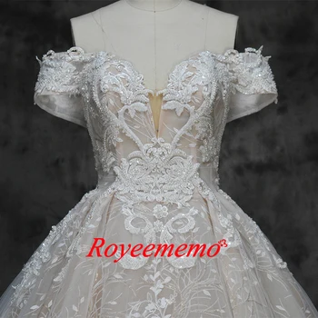 Nye luksus blonder design wedding dress off the shoulder kort ærme bryllup kjole factory custom made engros pris brude kjole