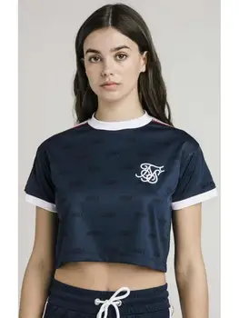SikSilk Skygge Silke Afgrøde Tee - Navy Kvinde T-Shirt