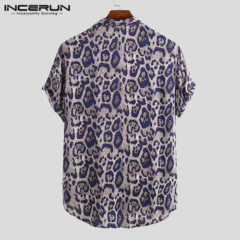 2021 Sommeren Leopard Print Mænd Brand Shirt Kort Ærme-Knappen Åndbar Løs Beach Hawaii Skjorte til Mænd Streetwear Nye INCERUN