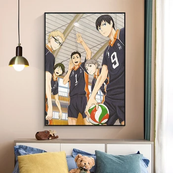 Anime Plakat Volleyball Dreng Lærred Maleri Haikyuu Japansk Tegneserie Stil Plakat Cuadros Væg Kunst Billeder til stuen