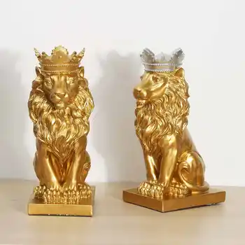 Harpiks Abstrakte Løve Skulptur Crown Løve Statue til Dekoration Håndværk Lion King Model Jul Hjem Ornamenter Figur