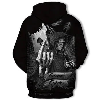 Ny mænds fritid nye digitale Øst kraniet Poker udskrivning af hætteklædte mænd sweater krave mode til mænd Hoodie