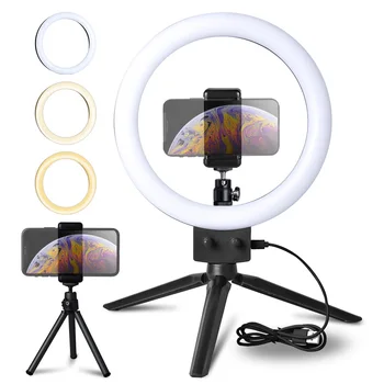9inch Mini Selfie LED Video Lys Ring Lampe Med USB-Stik Trefod Til YouTube Telefonen Live Foto Fotografering Studio