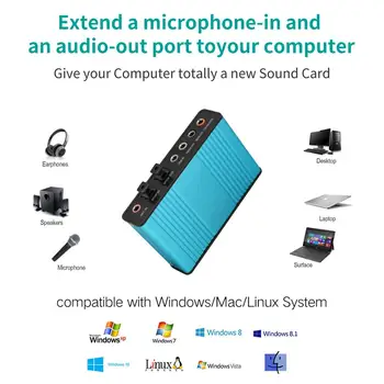 Professionel USB-lydkort 6 Kanal 5.1 Optisk Eksterne Audio-Card Converter CM6206 Chipsæt til Bærbare Desktop Mikrofon