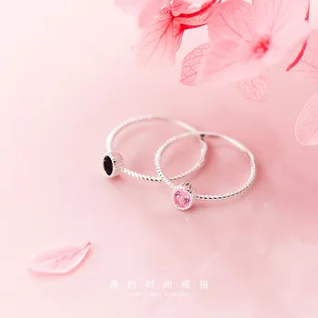 WANTME Mode Sød Bane Sort Pink CZ Ringe til Kvinder Ægte 925 Sterling Sølv Minimalistisk Bryllup Smykker Tilbehør