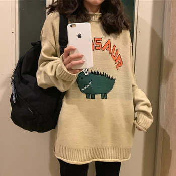 Fanco Harajuku Vinter Mode Vintage Kvinder Sjovt Brev Print-O-Neck Pullover Med Lange Ærmer Løs Strikket Oversize Kvindelige