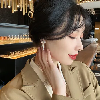 2020 Ny Klassiker Zircon Bue Dingle Øreringe koreanske Mode Smykker Til Kvinden Christmas Party Girl ' s Usædvanlige Luksus Tilbehør