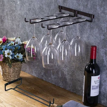 Strygejern Vin Glas Indehaver Hængende Rack Storage Til Kabinet og Bar Hjem Dekorativ Opbevaring Hylde Organizer