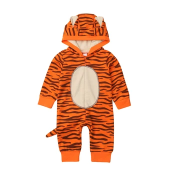 Tigre Print Smukke Vinter Varm Romper Spædbarn Kids Baby Drenge Piger Jumpsuits 3D Ører Hætte Lynlås Tøj