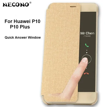 NECONO For Huawei P10 Tilfælde Dække Flip Læder Mobiltelefon Tilfælde Dække For Huawei P10 Plus Kalde Hurtig Svar Smart Window View