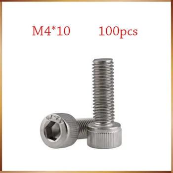 Gratis Forsendelse 100pcs/Masse Metrisk Gevind DIN912 M4x10 mm M4*10 mm, 304 Rustfrit Stål Hex Socket Hoved Cap Skrue Bolte