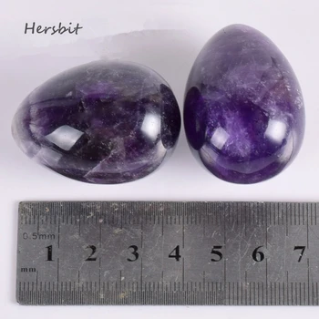 45*30mm Violet Ametyst Æg & Wood Base Undrill natursten Mineral Krystal Hjem dekoration tilbehør Kegel Yoni Massage Æg