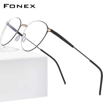 FONEX Legering Briller Kvinder Rundt Nærsynethed Recept Optisk Frame Briller Mænd 2020 Metal Fuld koreanske Skrueløs Brillerne F1014