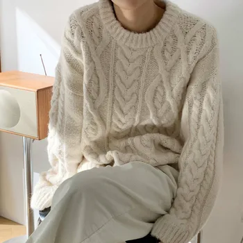 Gagaok Foråret/Efteråret Koreanske Tyk Strik Sweater 2020 Nye O-Hals Kontor Dame Solid Trøjer Løs Varm Smarte Vilde Pullovere K4022