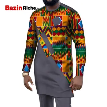 2021 Afrikanske Mænd Passer Dashiki Tøj Trykte Shirts og Toppe+Lange Bukser med Lommer 2 delt Sæt Ankara Tøj Bluse WYN1004