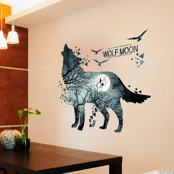 Wolf Wall Stickers Vinyl DIY Art Animal Mural Decals til Børn Værelser Baby Børn Soveværelse Dekoration