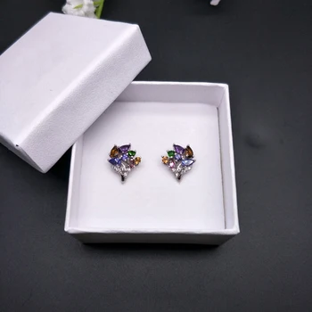 Bolai naturlige turmalin tanzanit lås stud øreringe af 925 sterling sølv, multi farve ædelsten blomster smykker til kvinder