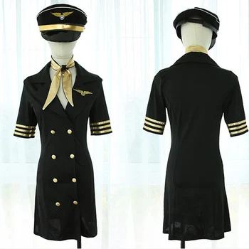 Kvinder Sexy Voksne Kvinder Pilot Kostumer Party Night Club Stewardesse Kjole Stewardesse Uniform Flyvning Kaptajn Cosplay Uniform