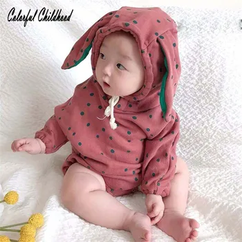 0-2Y dejlige baby jumpsuit sød kanin store øre med dot design winte varm bomuld piger tøj tyk hætte overtøj barn