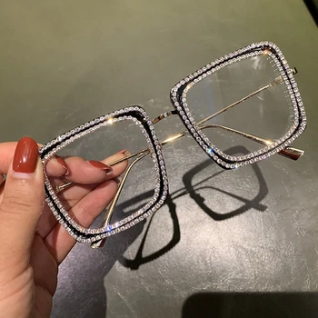 Klassisk Vintage Solbriller Kvinder Overdimensionerede Pladsen Rhinesotne Luksus Brand Designer Klare Nuancer Oculos