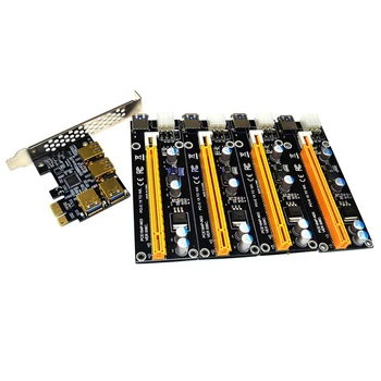NY tilføjelse i PCIe-kort 1 til 4 PCI express 16X slots Riser-Kort PCI-E 1X til 4 PCI-e slot Adapter, USB 3.0-Port Multiplier for Minedrift