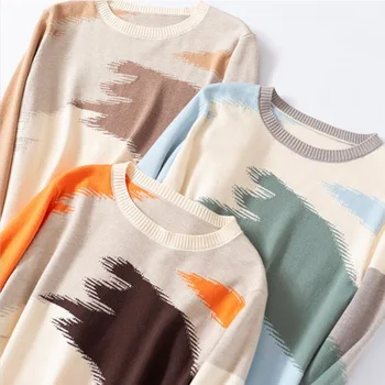 GCAROL Efterår og Vinter Kvinder Rainbow Tie Dye Sweater 30% Uld Bund Daglige Pullover, Løs, Afslappet, Kontor Arbejde Smart Pullover Top