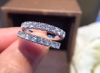 YANHUI Mode Kvindelige Runde Krystal Zircon Ring Luksus Oprindelige 925 Sølv Kærlighed Engagement Ring Vintage Bryllup Ringe Til Kvinder