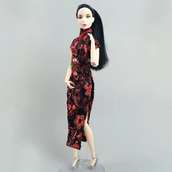 Røde Blomster Mode Dukke Tøj Til Barbie Dukke Kjole Outfits Traditionel Kinesisk Qipao Tøj 1/6 Dukker Tilbehør DIY-Toy