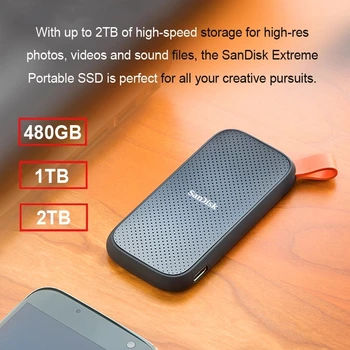 SanDisk Bærbare Eksterne 480GB SSD 520MB/s Ekstern Harddisk, USB-3.1 Type-C 1TB 2TB ssd-Disk Til Laptop, Desktop