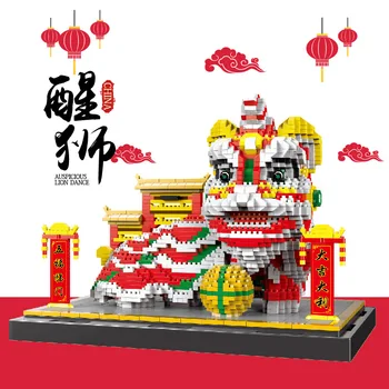 Mini Blokke China Spring Festival Lion Bygning Toy Pædagogiske Intelligens, Klodser til Børn, nytår Gaver Dreng til Stede