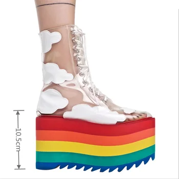 MStacchi Rainbow Platform Sko Kvinde PVC Transparent Blonde-Up Tyk Høje Hæle Ankel Støvler Damer Højde Stigende Party Sko