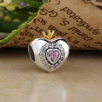Ægte 925 Sterling Sølv Hjerte Charms Perler kronprinsesse Krystal Hjerte Charme Passer Oprindelige Pan Armbånd Til Kvinder DIY Smykker