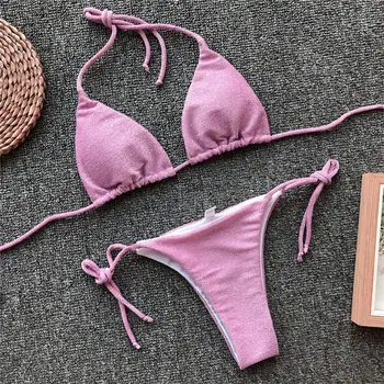 2019 Bikini Sexede Kvinder I Badedragt Push Up Badetøj Sommeren Glitter Bikini Halterneck Badedragt Polstret Bh Badetøj Badetøj