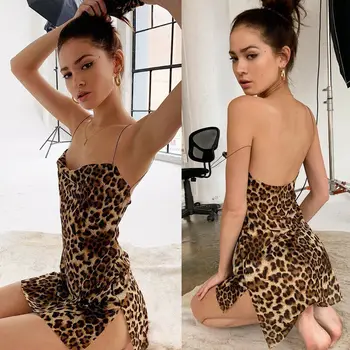 Kvinder Sexy Leopard Kjole Backless Trykt Pyjamas Bodycon Glide Mini Kjole Part Kjole, Så Så Sexet Fahion Trendy Klassisk Kjole