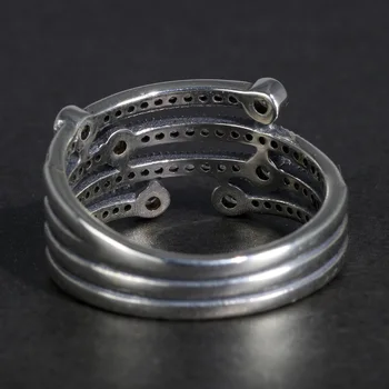 Ægte 925 Solid Silver Kvinder Ring Med Zircon Sten Bred Ringe Multi-Lag Elegante, Fine Smykker Anillo Mujer