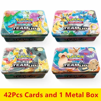 Anime 42pcs/sæt Kort, Pokemon Strygejern Metal Box TAKARA TOMY Legetøj Kamp Spil Snorlax Gengar Spillene Cartoon Kids Julegaver