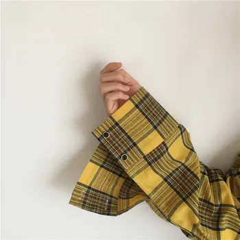 KPOP Plaid Shirt Kvinder Bangtan Drenge SUGA Bluse Korea Mode Plus Size Casual Foråret Efteråret Splice-Shirts