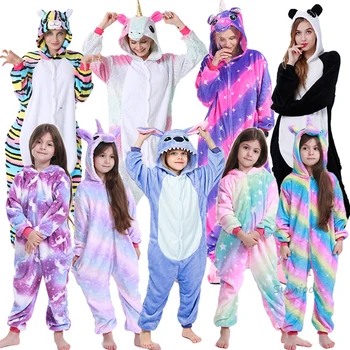 Børn Drenge Piger kigurumi Pyjamas Unicorn Dyr Panda Kanin Pyjamas Til Børn Flannel Nattøj Onesie Vinter Hætteklædte Samlede