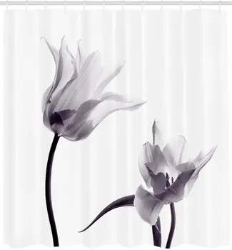 Sort og Hvidt badeforhæng Tæt op Digitalt Mættet Tulip Kronblade med Minimalistisk Falmet Effekt Badeværelse Indretning Sæt med Krog