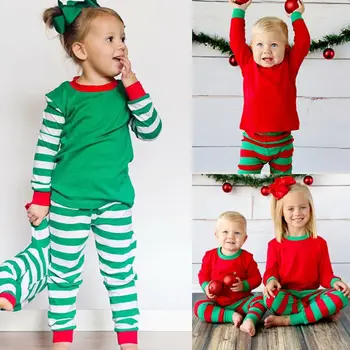Baby Kids Drenge Piger Xmas Stribe Nattøj Nattøj Homewear Børn Jul Stribede Pyjamas Pjs Sæt Tøj