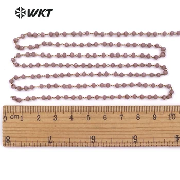 WT-RBC054 WKT Bleg rødlig grå farve rosenkrans kæder 10 meter, en masse facetteret krystal perler & messing tråd viklet nontarnishable