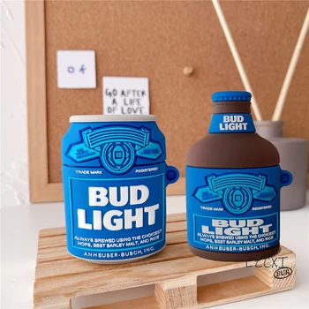 Søde Budweiser budlight 3D Dåse øl flaske Trådløse Bluetooth Hovedtelefoner Tilfældet For AirPods 2 1 Pro Blødt silikone Headset dækker