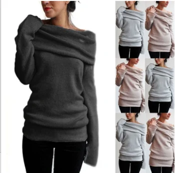 ZOGAA Casual Strik Sweater Kvinder Streetwear Off Skulder langærmet Trøjer Kvindelige Slank Solid Frakke Vinter Mode Sweater Top