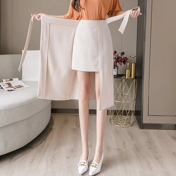 2020 Forår, Sommer, Høj Talje Nederdel koreanske OL Elegante Blyant Midi-Nederdele Smarte Vinger Knappen Jakke Wrap Kvindelige Nederdele
