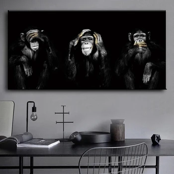 Black Monkey Gorilla Billeder, Animal Kunst Plakater Udskriver Olie Maleri på Lærred Væg Billeder Til stuen Hjem Cuadros Indretning