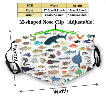 Et Hundrede Fisk Støvtæt Ikke-Disponible Munden Ansigtsmaske Pm2.5 Filtre For Børn, Voksne Fisk, Marine Liv Marine Marine Science