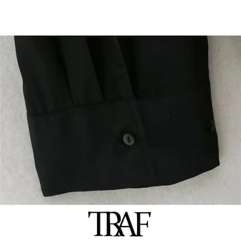 TRAF Kvinder Mode Med Lommer Oversize Bluser Vintage-Lange Ærmer-Knap-op Kvindelige Skjorter Blusas Smarte Toppe