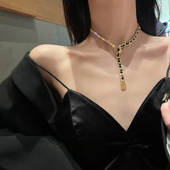Oprindelse Sommeren Unikke Design Sort Bånd Snoet Halskæde til Kvinder koreansk Mode Asymmetrisk Halskæde Party Smykker