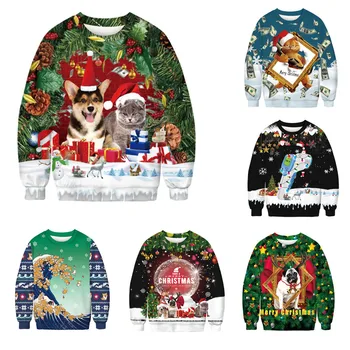 Ny Efterår og Vinter Jul Kostumer, Sjove Christmas 3d Digital Print Rund Hals Casual Ugly Jul Sweater engros