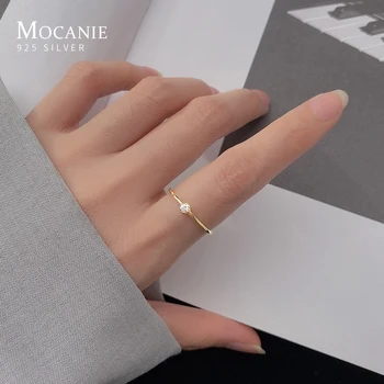 Mocanie Fashion Bryllup Engagement Bands for Kvinder 925 Sterling Sølv Enkel Stabelbar Zirkonia Finger Ring Fine Smykker